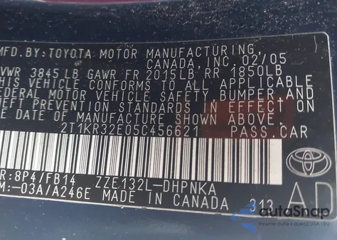 2005 Toyota Matrix Xr from USA, damaged, VIN 2T1KR32E05C456621